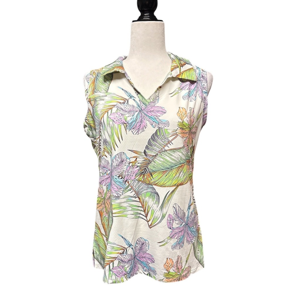 Tribal Sport NWT Sleeveless Floral Golf Polo‎ Top Medium UPF 50